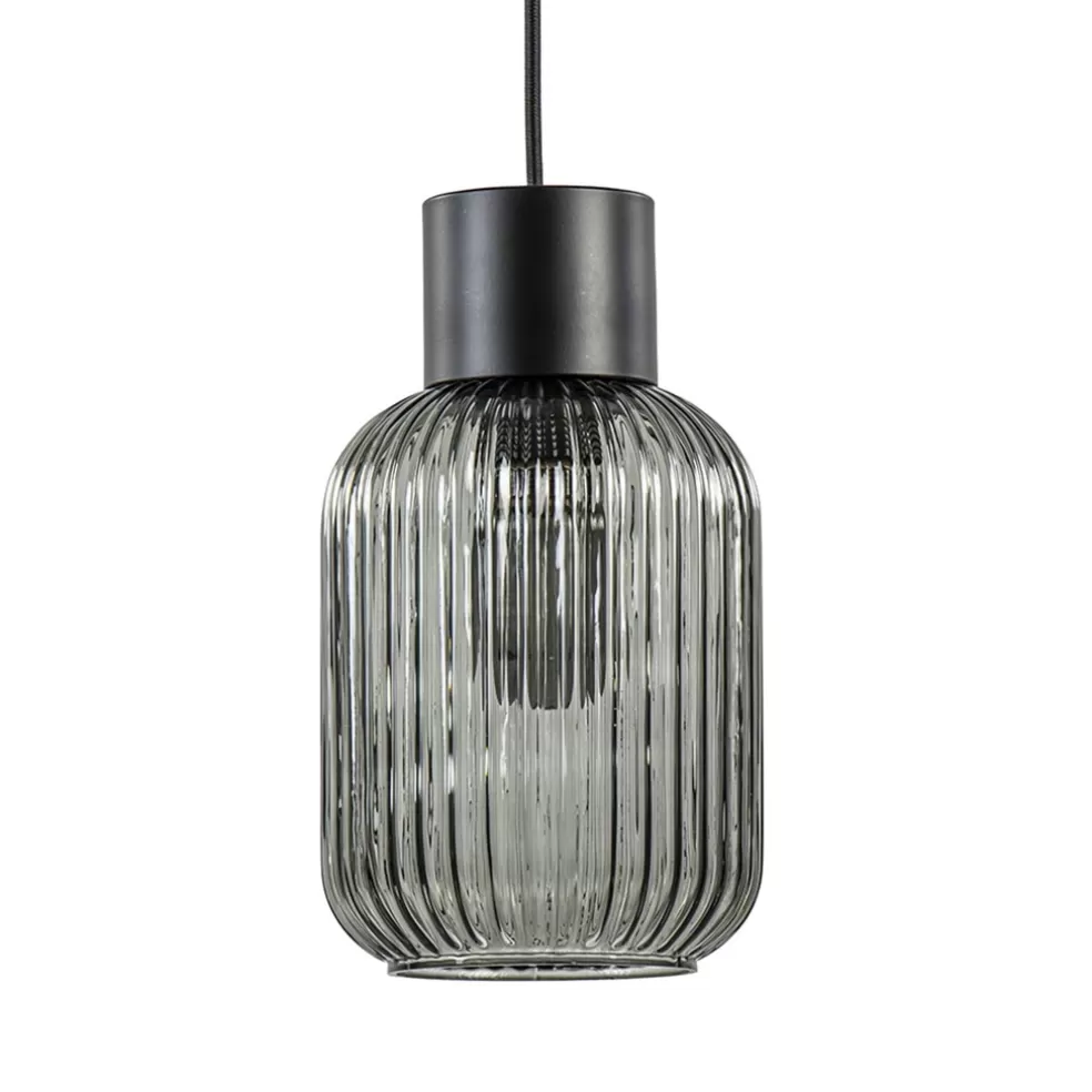 New Straluma 1-Lichts hanglamp zwart met smoke glazen cilinder