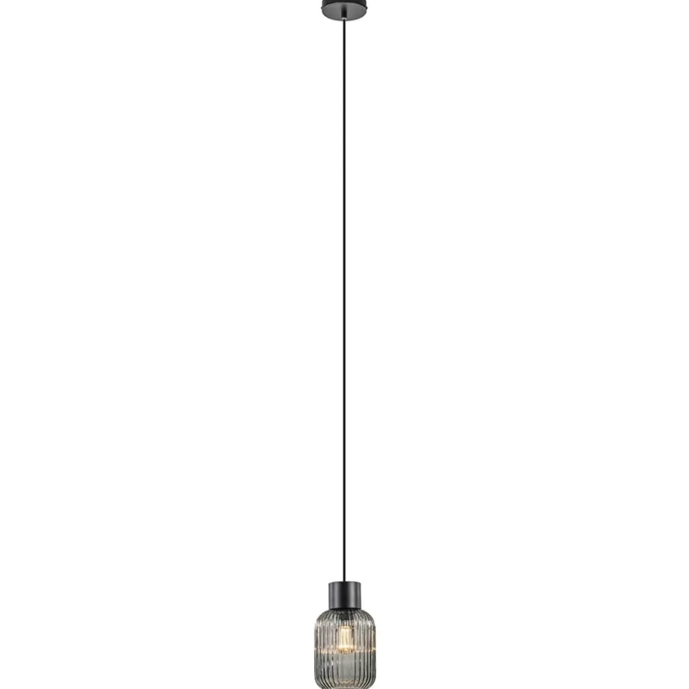 New Straluma 1-Lichts hanglamp zwart met smoke glazen cilinder