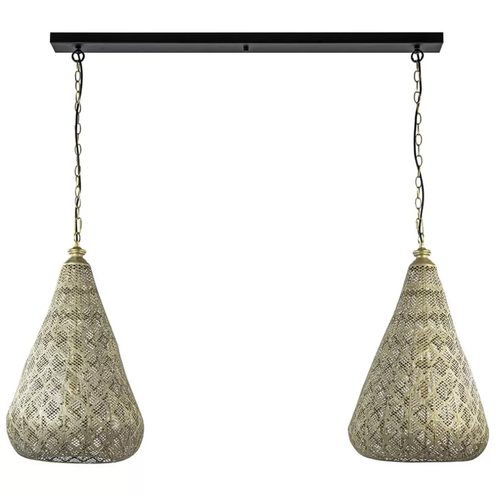 Fashion Straluma 2-Lichts eettafelhanglamp mat goud/zwart oriental