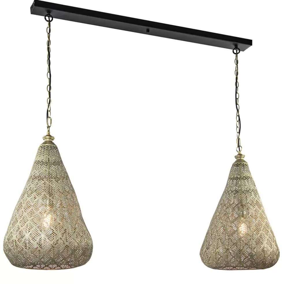 Fashion Straluma 2-Lichts eettafelhanglamp mat goud/zwart oriental