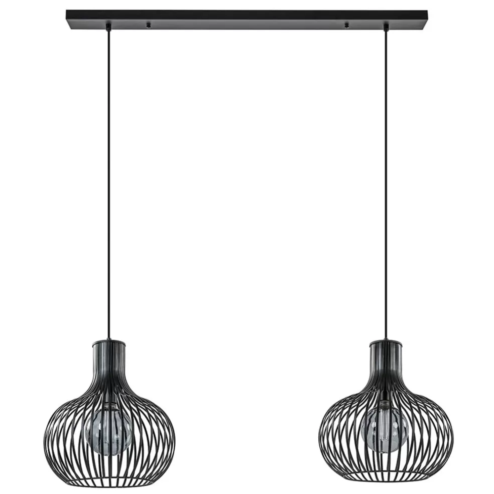 New Straluma 2-Lichts hanglamp met mat zwarte draad kappen