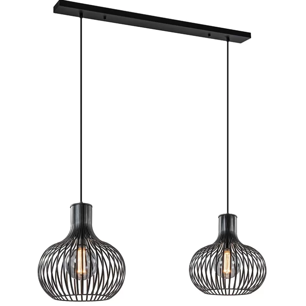 New Straluma 2-Lichts hanglamp met mat zwarte draad kappen