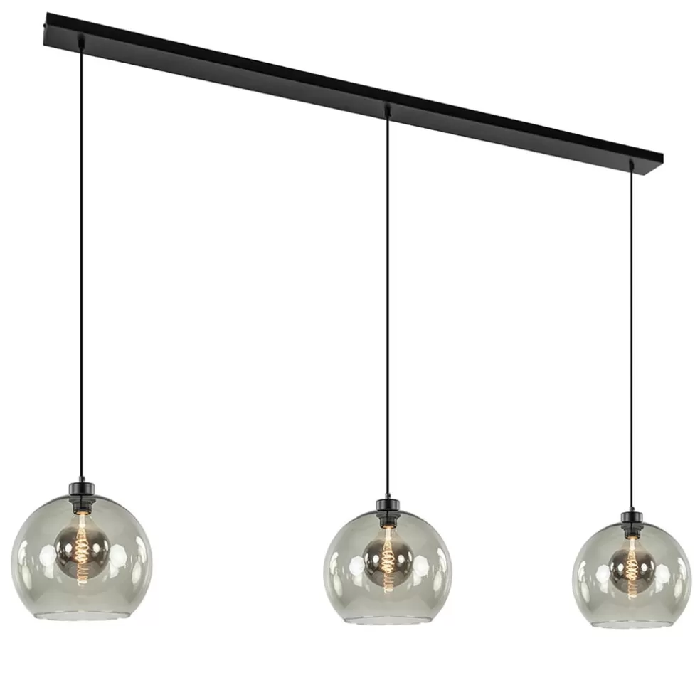 New Straluma 3-Lichts eettafelhanglamp met smoke glazen bollen