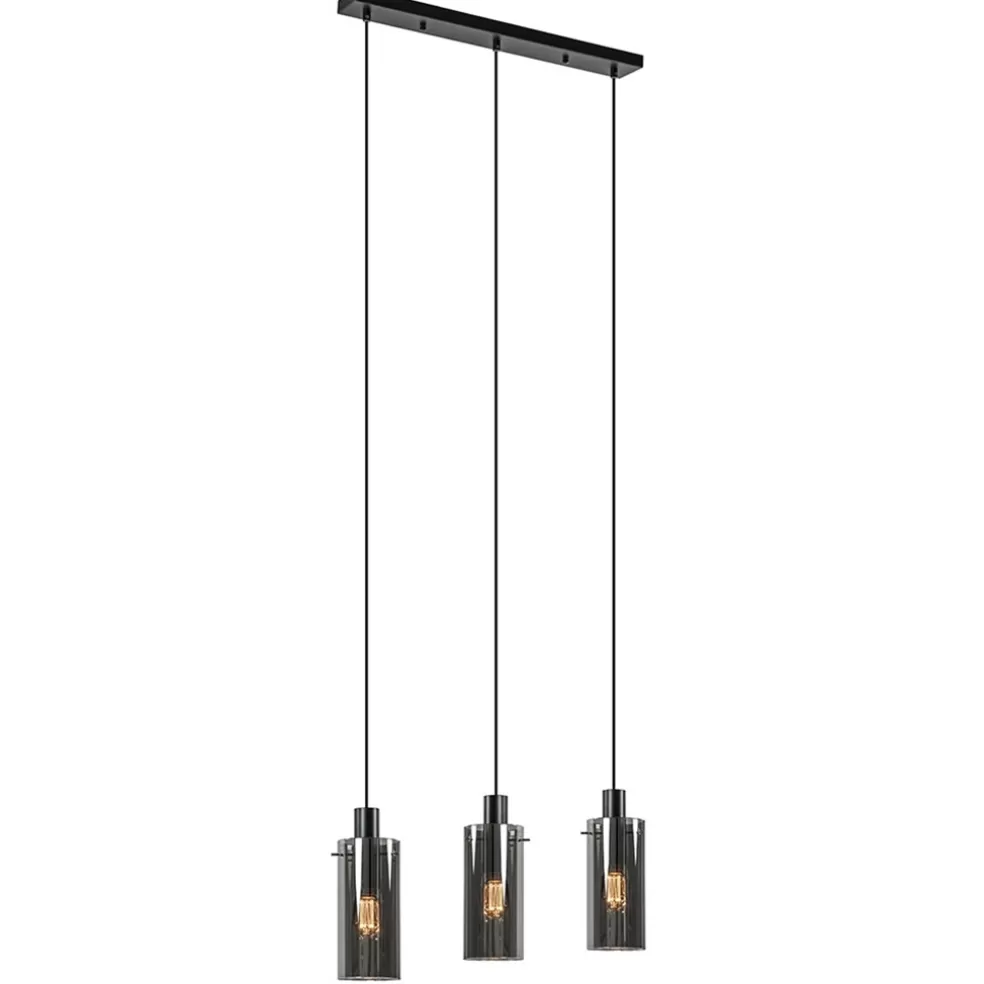 Discount Straluma 3-Lichts eettafelhanglamp zwart met cilinder smoke glas