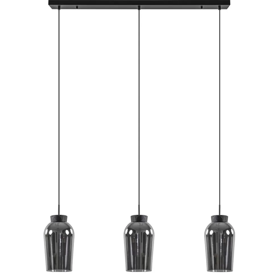 Discount Straluma 3-Lichts hanglamp balk zwart/marmer met smoke glas