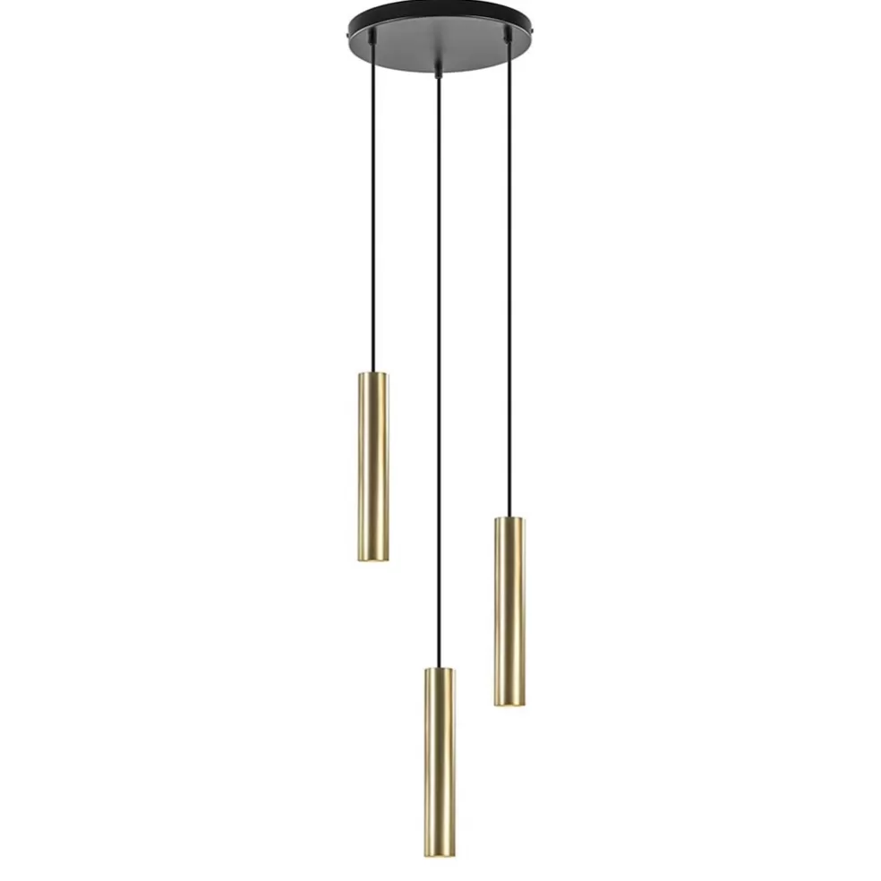 Hot Straluma 3-Lichts hanglamp cilinders mat zwart met goud rond