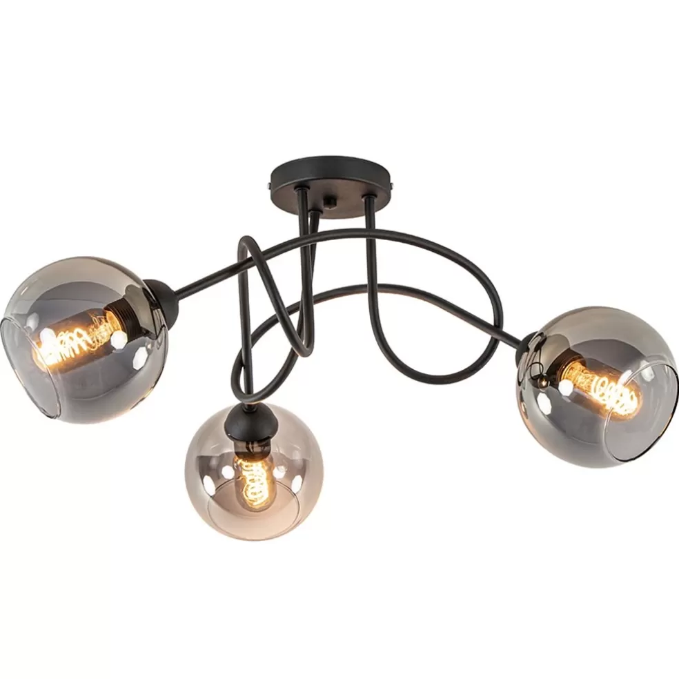 Hot Straluma 3-Lichts plafondlamp zwart met smoke glazen bollen