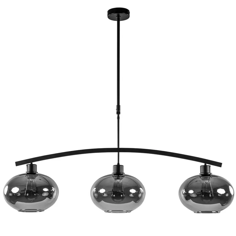 Hot Straluma 3-Lichts retro hanglamp zwart met smoke glas