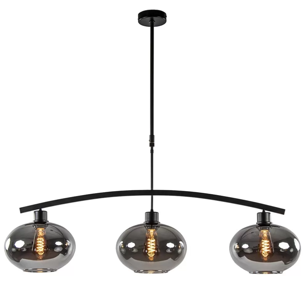 Hot Straluma 3-Lichts retro hanglamp zwart met smoke glas