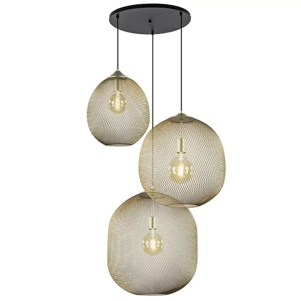 Shop Straluma 3-Lichts ronde hanglamp goud/mat zwart