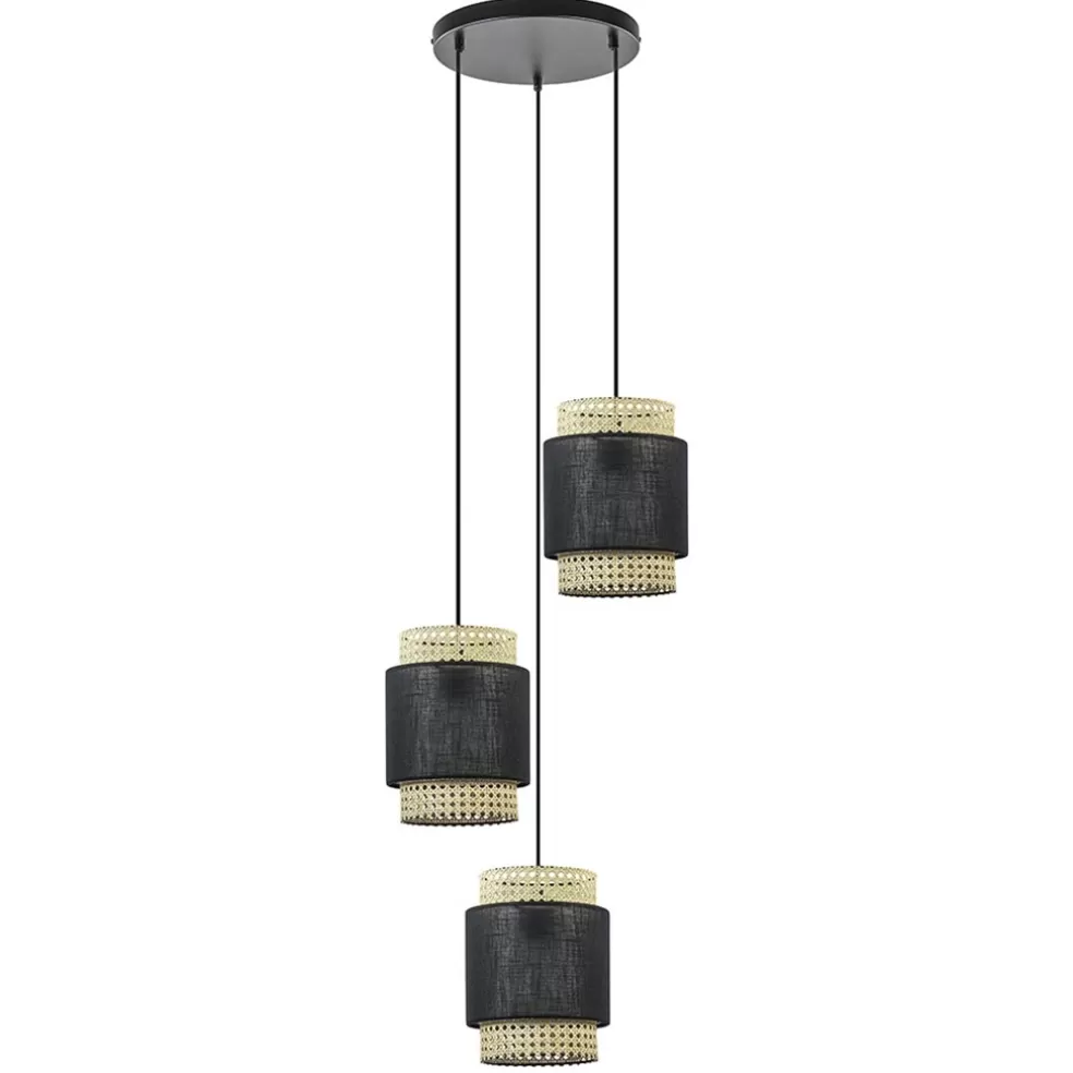 Online Straluma 3-Lichts ronde hanglamp zwart met webbing