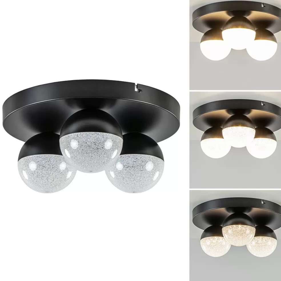 Store Straluma 3-Lichts ronde LED plafondlamp zwart 3-standen dimbaar