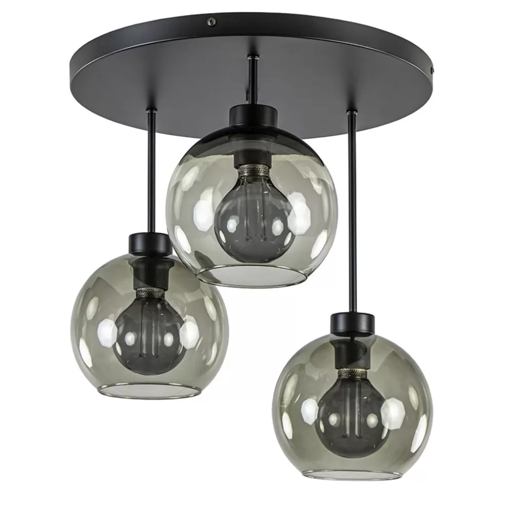 Best Sale Straluma 3-Lichts ronde plafondlamp met smoke glazen bollen