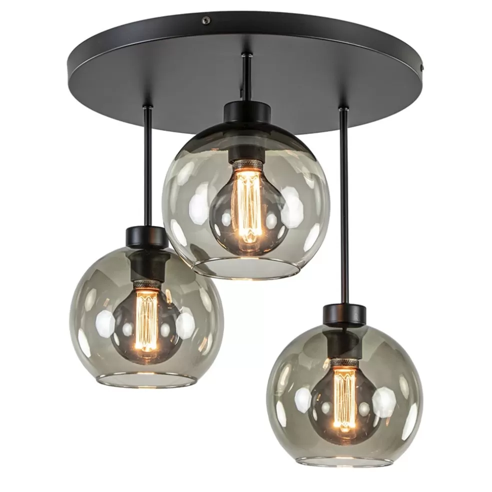 Best Sale Straluma 3-Lichts ronde plafondlamp met smoke glazen bollen