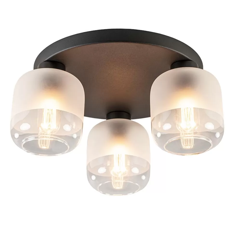 Flash Sale Straluma 3-Lichts ronde plafondlamp zwart met helder/mat glas