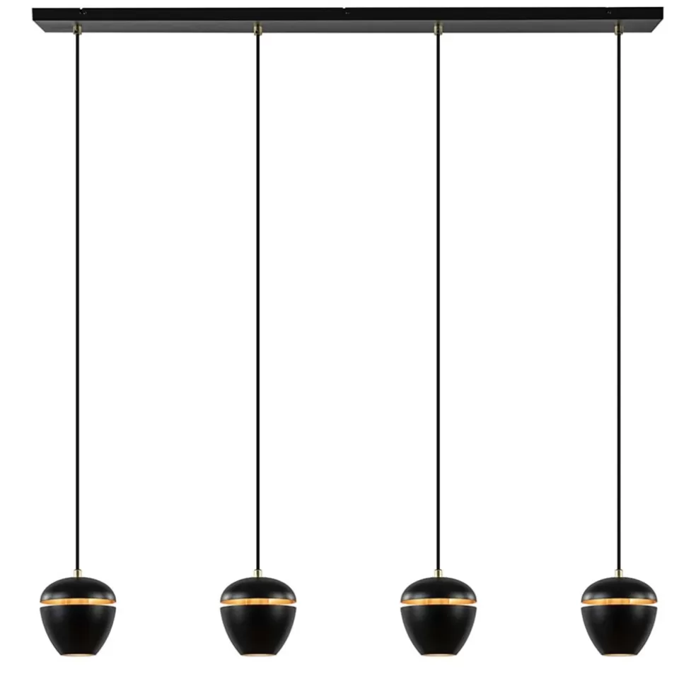 Discount Straluma 4-Lichts eettafelhanglamp mat zwart met goud