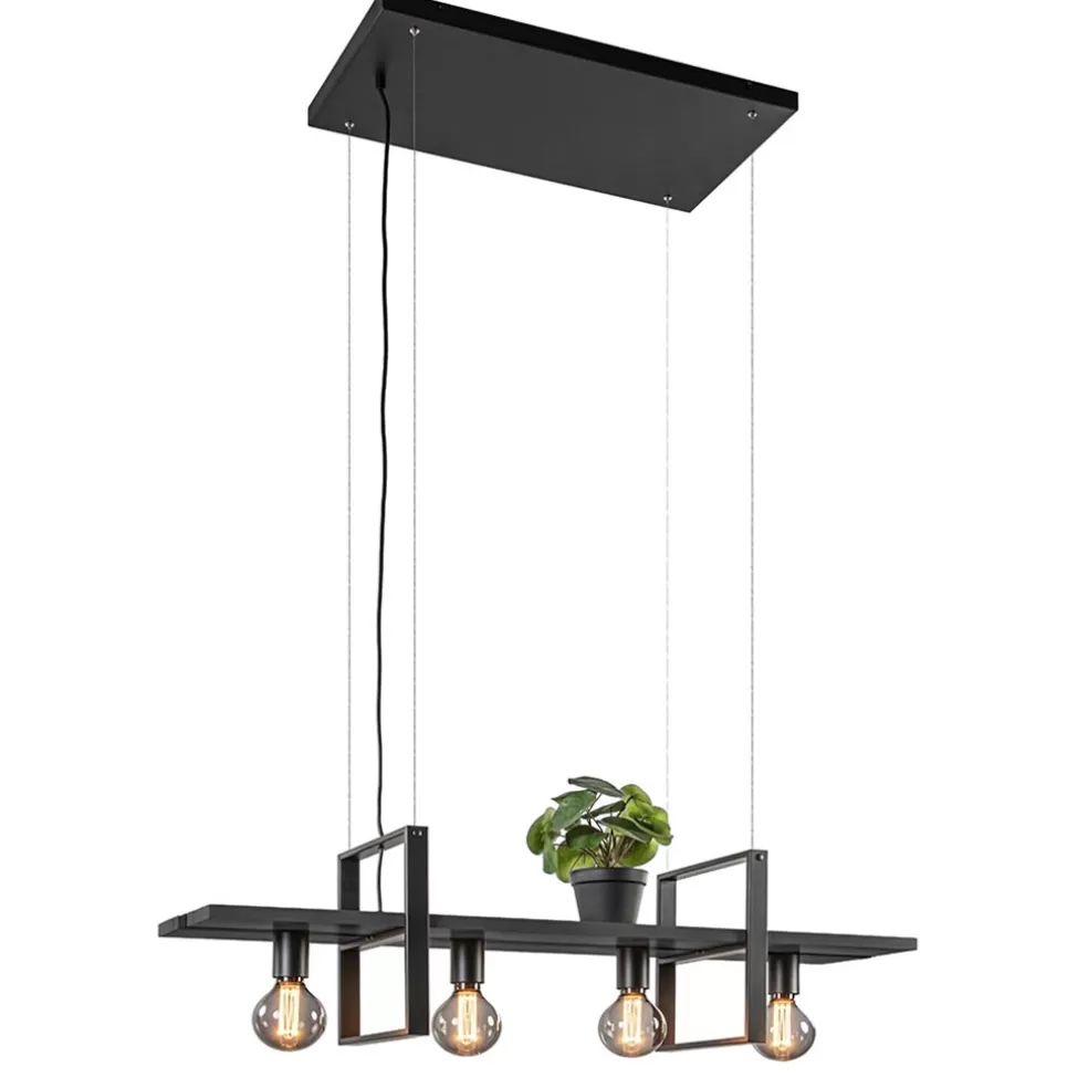 Cheap Straluma 4-Lichts hanglamp zwart met zwarte houten planken