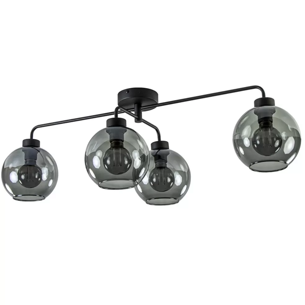 Discount Straluma 4-Lichts plafondlamp zwart met smoke glazen bollen