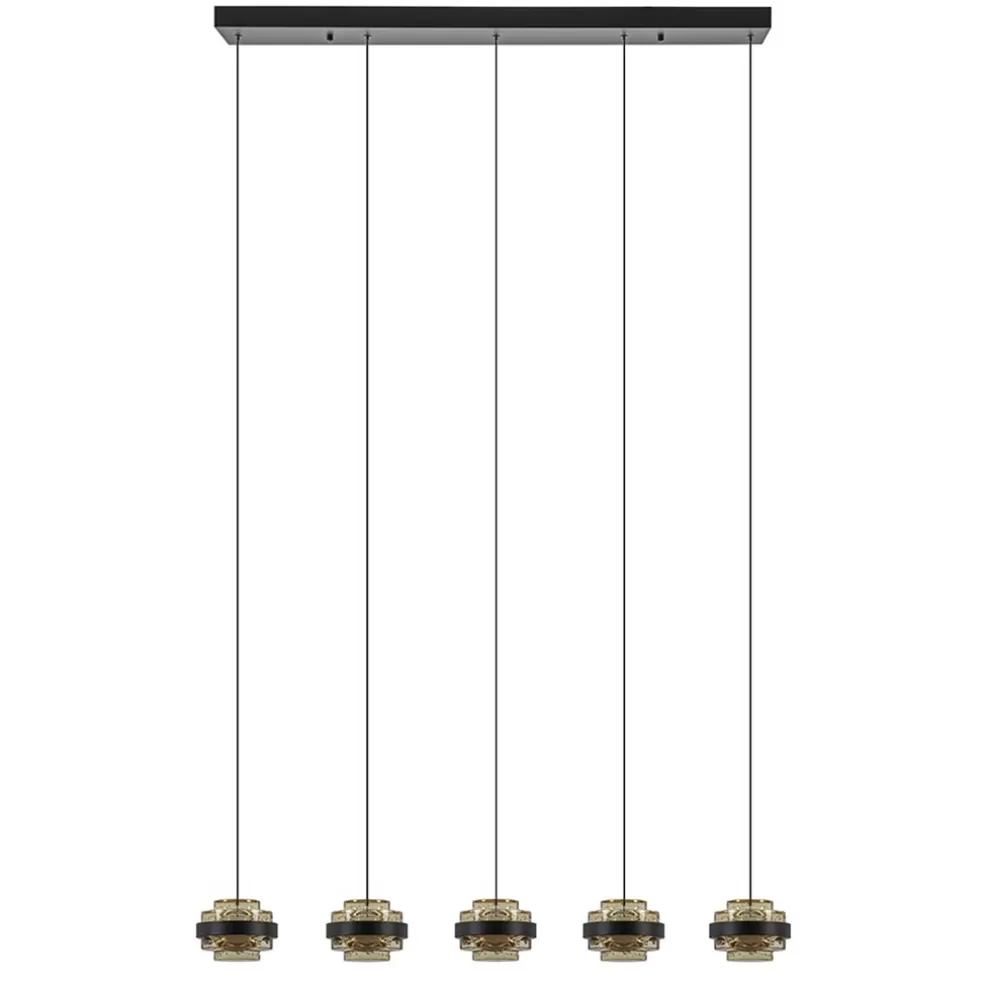 Cheap Straluma 5-Lichts LED eettafelhanglamp zwart met champagne glas