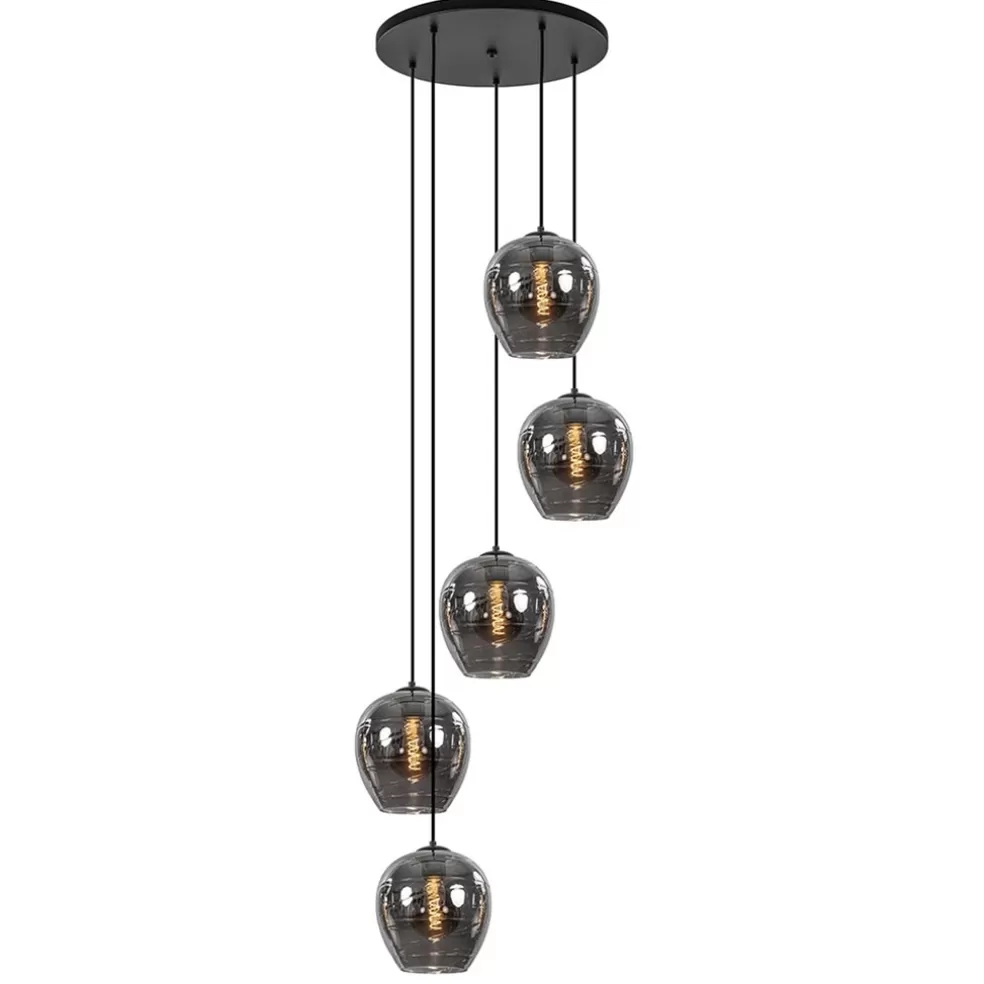 Best Sale Straluma 5-Lichts ronde hanglamp zwart met smokey glas