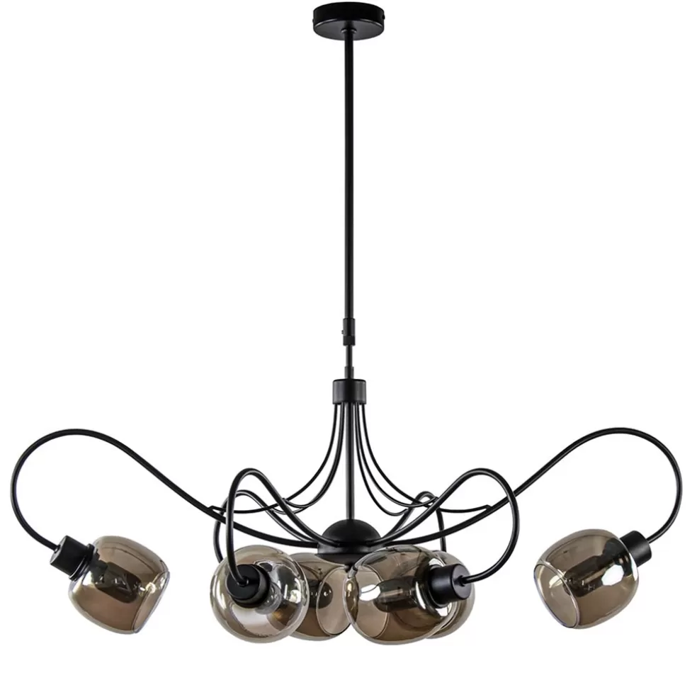 Sale Straluma 6-Lichts hanglamp mat zwart met smoke glazen kappen