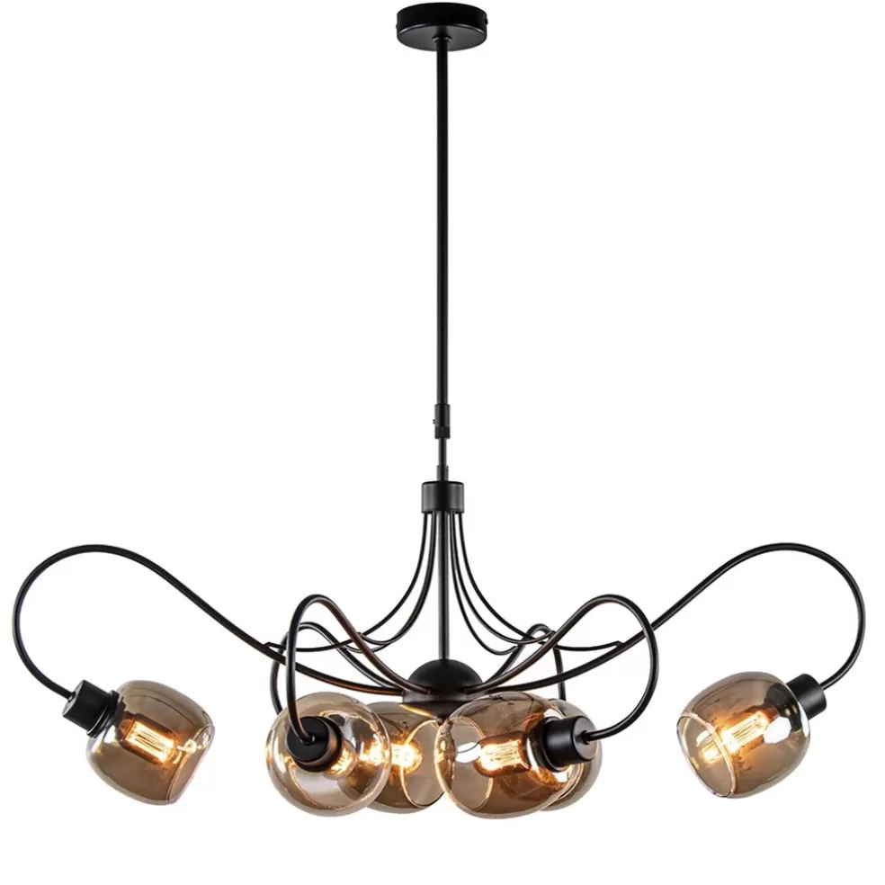 Sale Straluma 6-Lichts hanglamp mat zwart met smoke glazen kappen