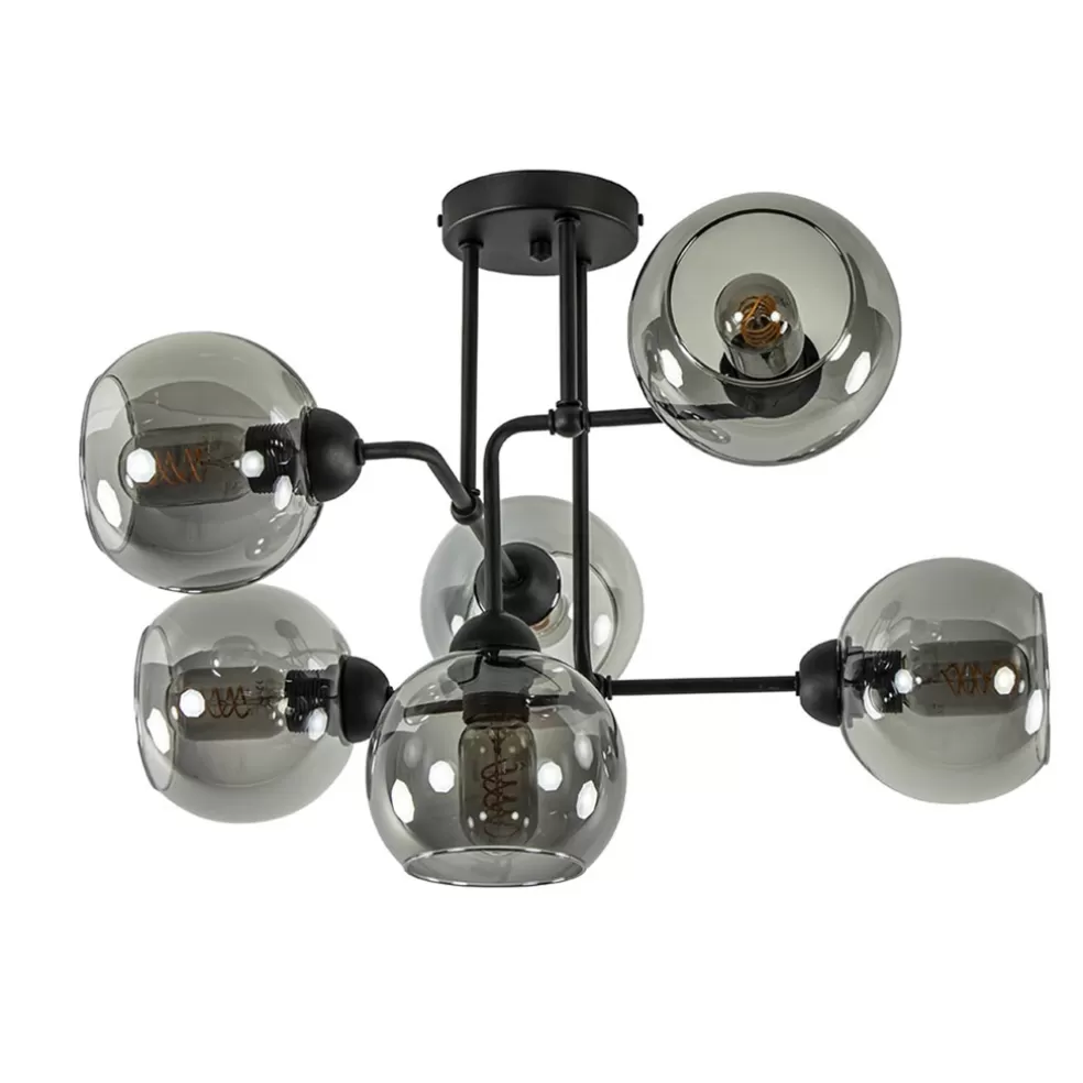 Cheap Straluma 6-Lichts plafondlamp zwart met smoke glazen bollen