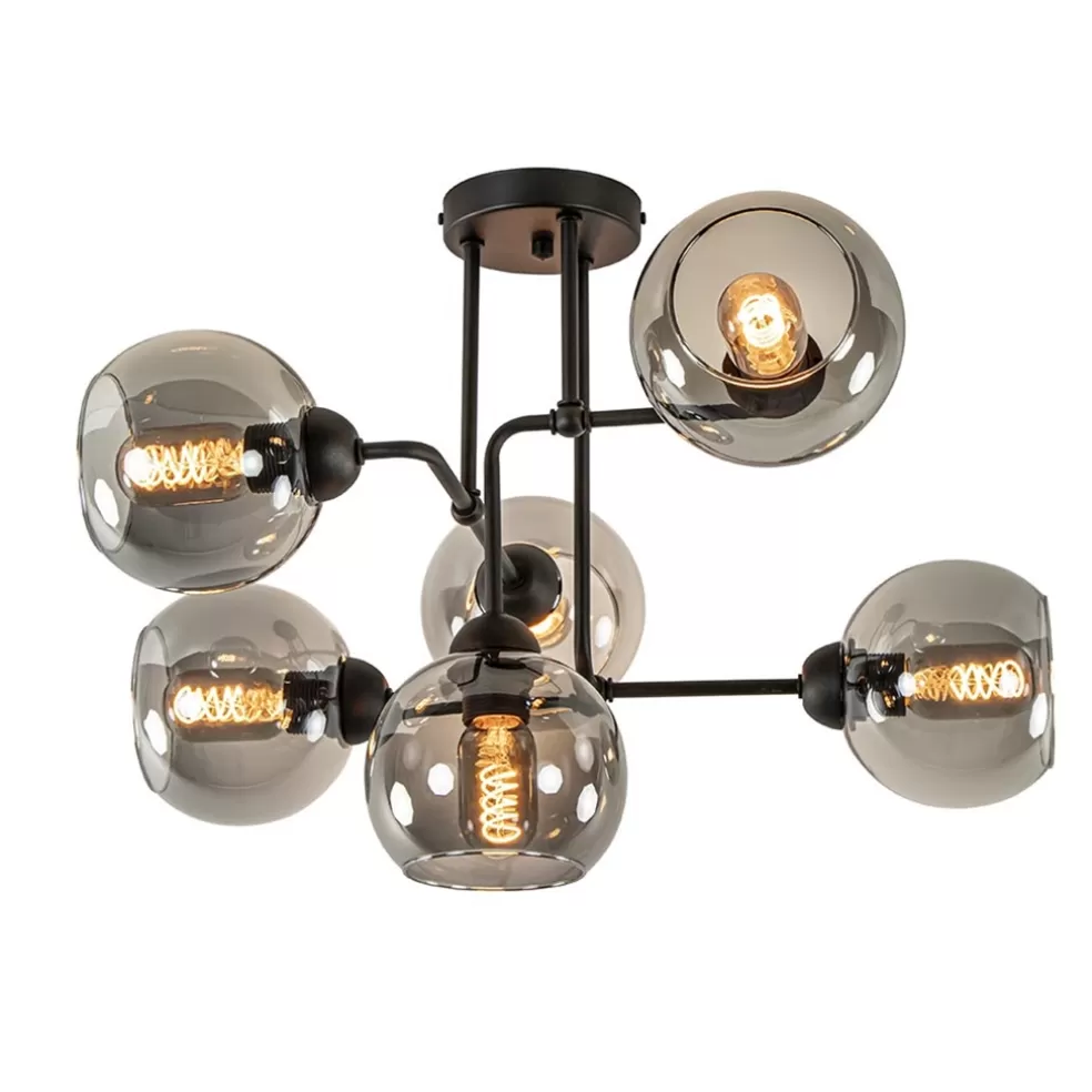 Cheap Straluma 6-Lichts plafondlamp zwart met smoke glazen bollen