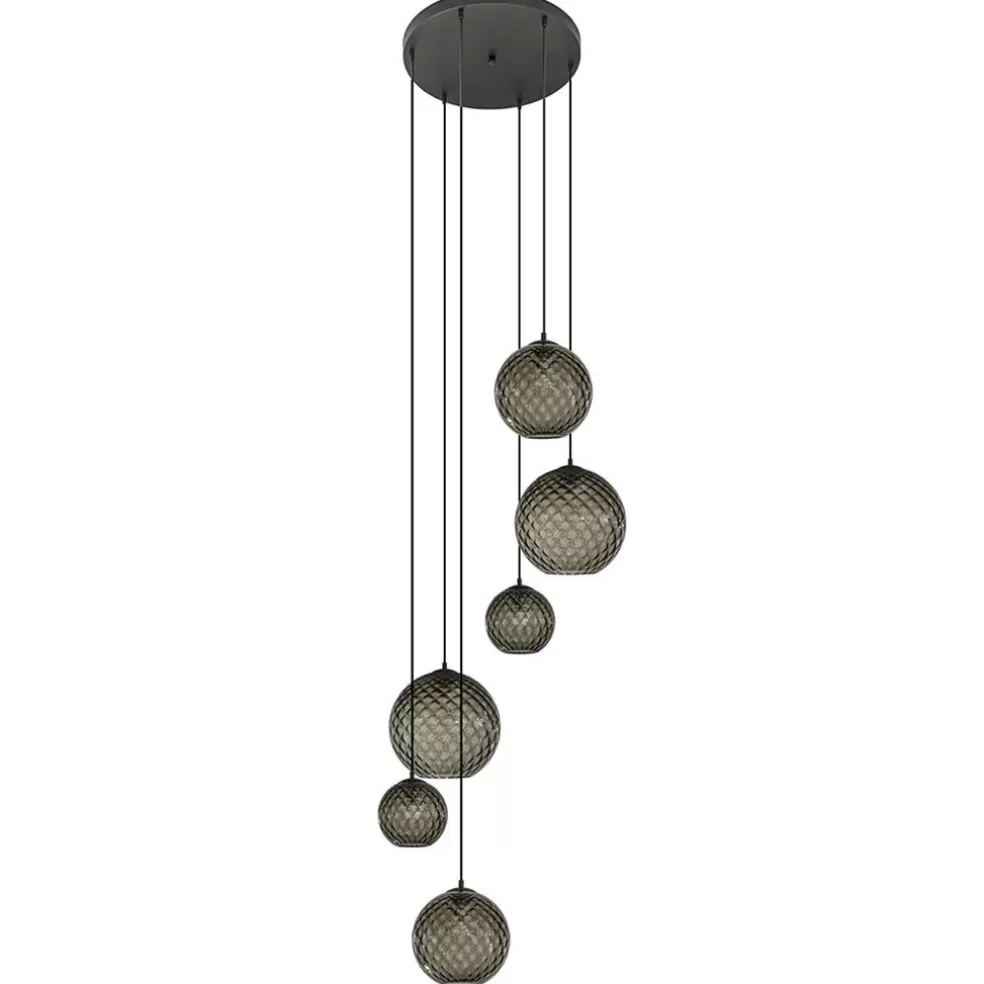 Fashion Straluma 6-Lichts vide hanglamp smoke glas met reliëf