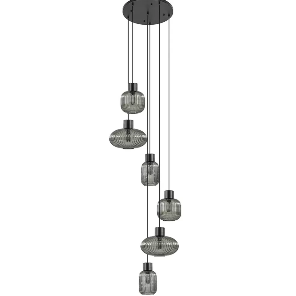 Best Sale Straluma 6-Lichts vide hanglamp smoke glas met zwarte details