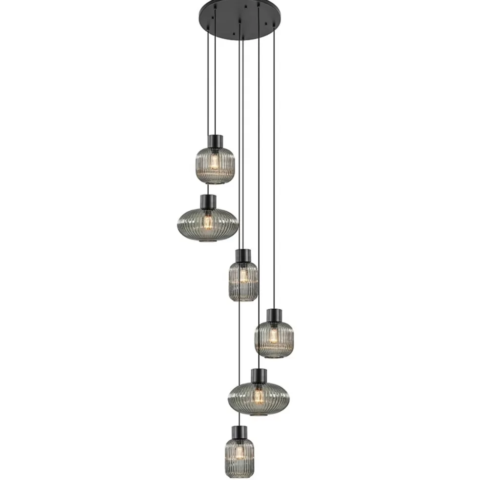 Best Sale Straluma 6-Lichts vide hanglamp smoke glas met zwarte details