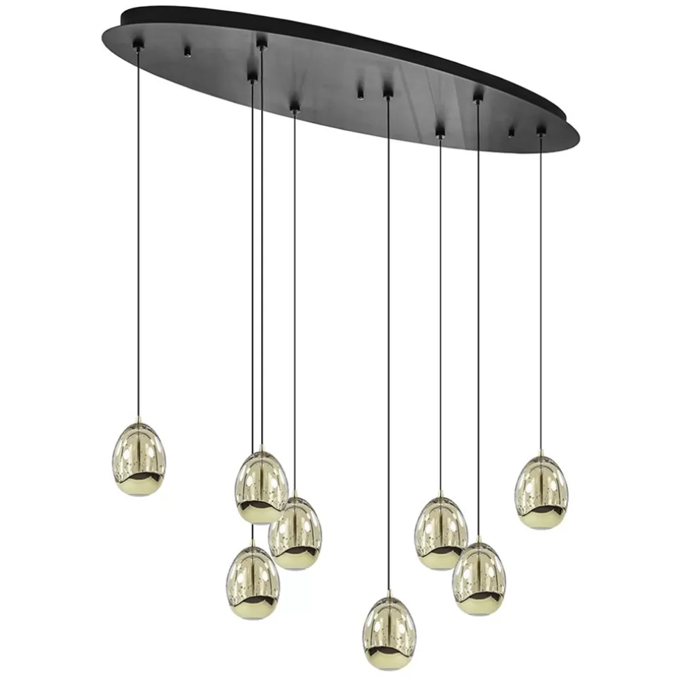 Discount Straluma 8-Lichts ovale hanglamp eggs zwart/goud