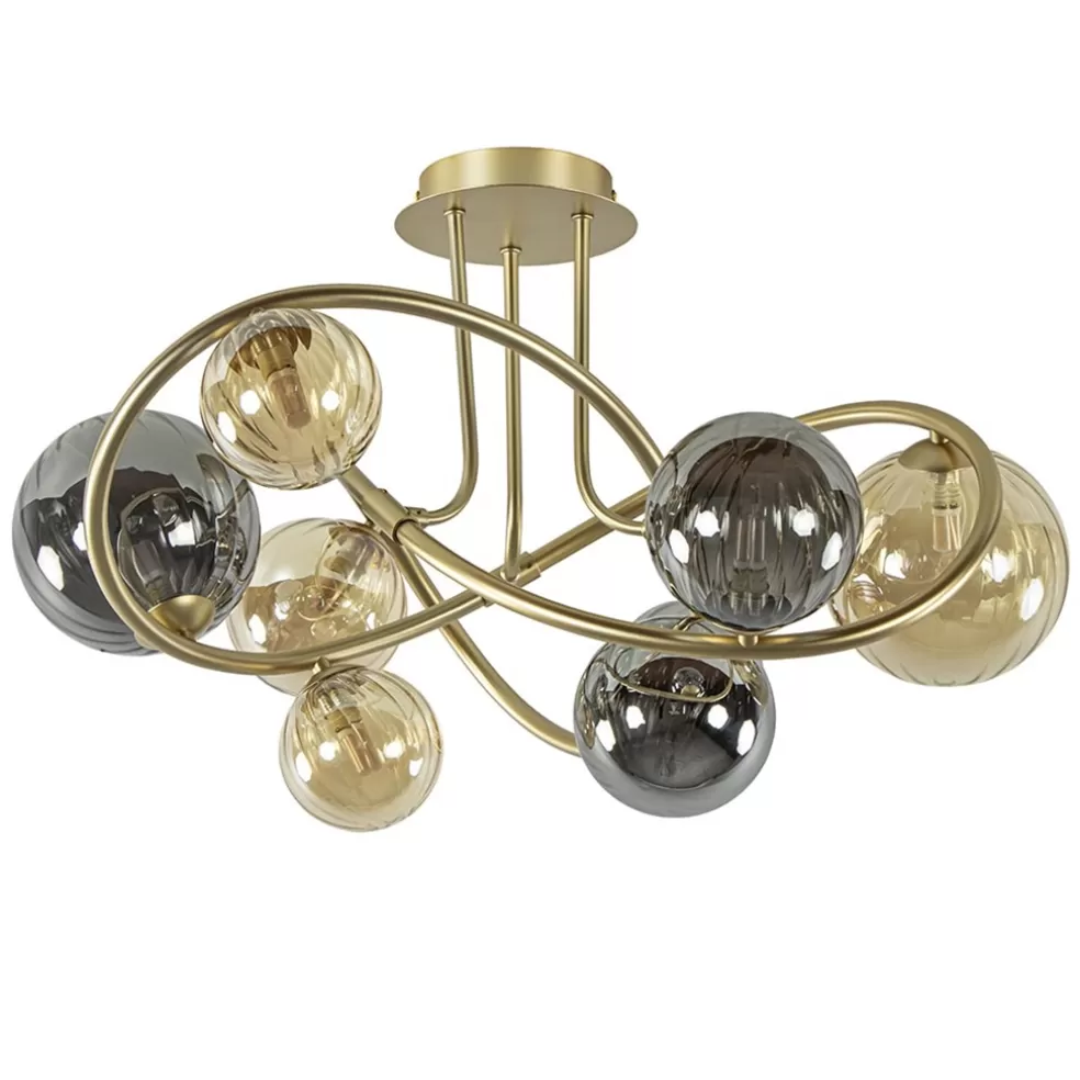 Fashion Straluma Art Deco plafondlamp goud met smoke en amber glas