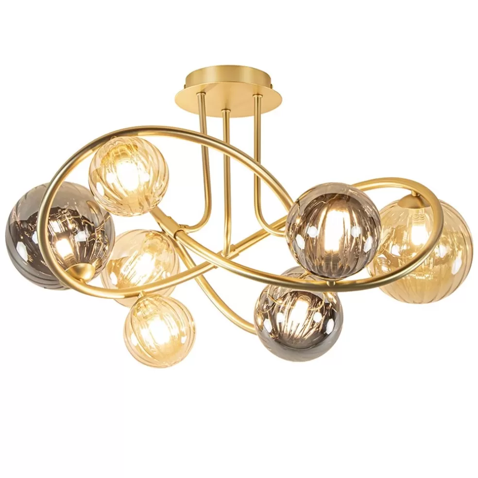 Fashion Straluma Art Deco plafondlamp goud met smoke en amber glas