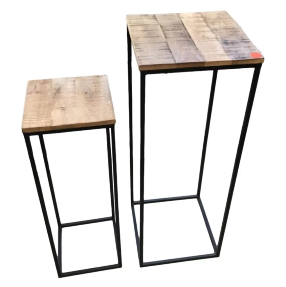 Flash Sale Straluma Bijzettafel set van 2 hout/staal 40x40cm