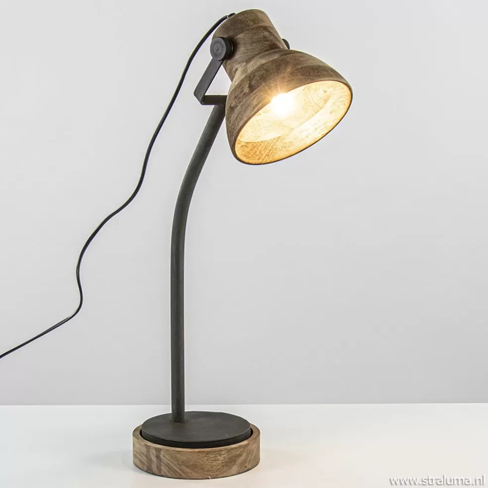 Hot Straluma Bureaulamp Imbert mat zwart metaal met hout