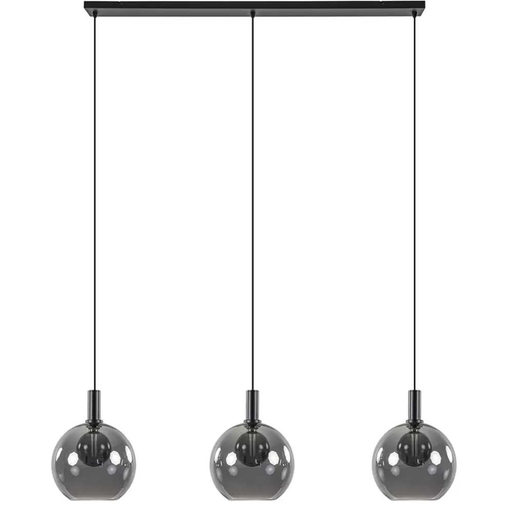 Outlet Straluma Chique 3-lichts hanglamp zwart met smoke glazen bollen