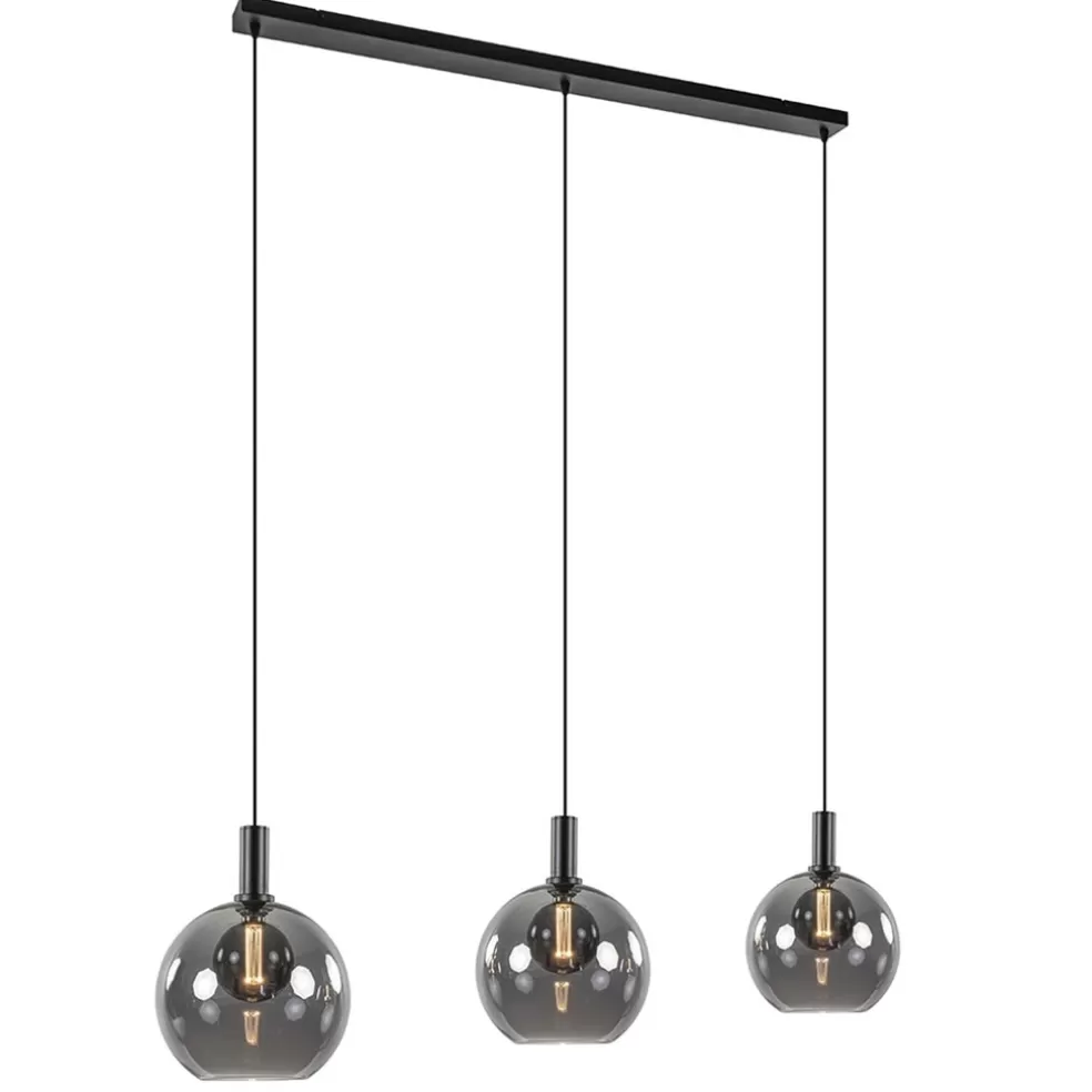 Outlet Straluma Chique 3-lichts hanglamp zwart met smoke glazen bollen