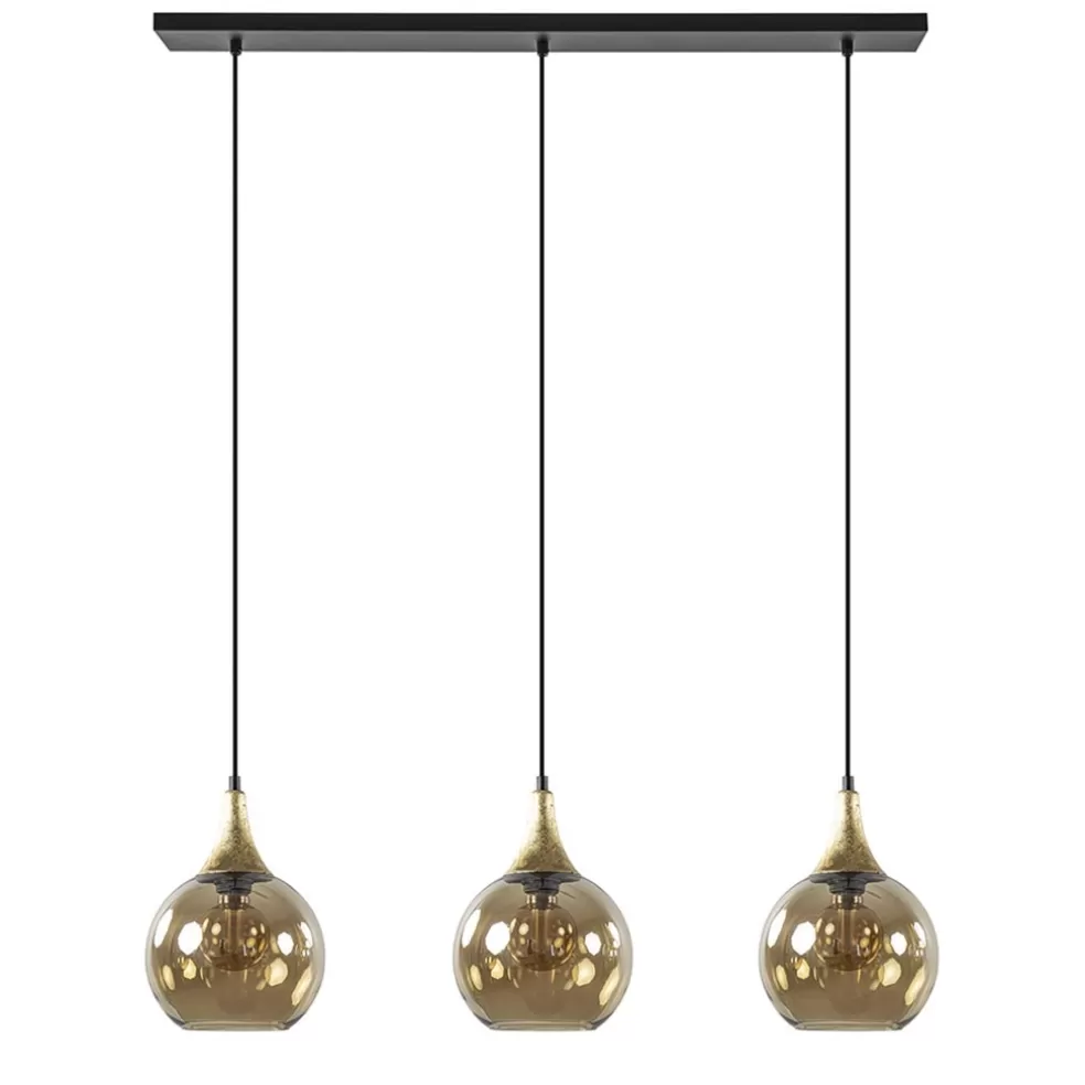 Clearance Straluma Chique 3-lichts hanglamp zwart/goud met amber glas