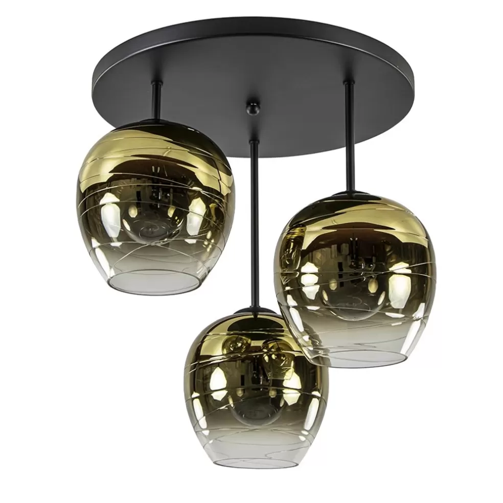 Best Sale Straluma Chique 3-lichts plafondlamp zwart met goud glas