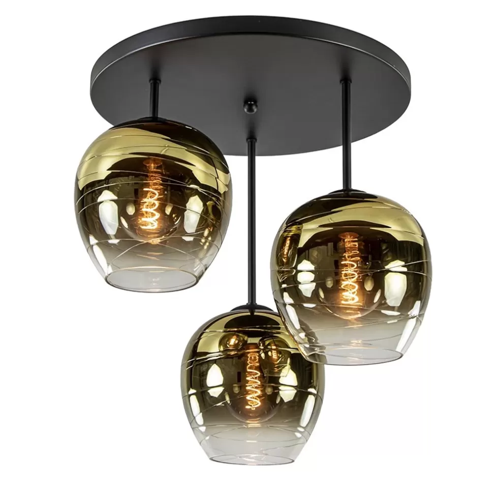 Best Sale Straluma Chique 3-lichts plafondlamp zwart met goud glas