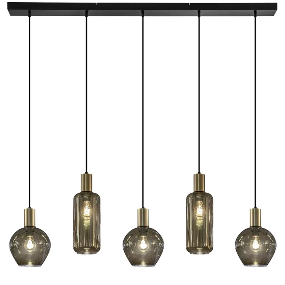 Discount Straluma Chique 5-lichts hanglamp smoke glas met brons