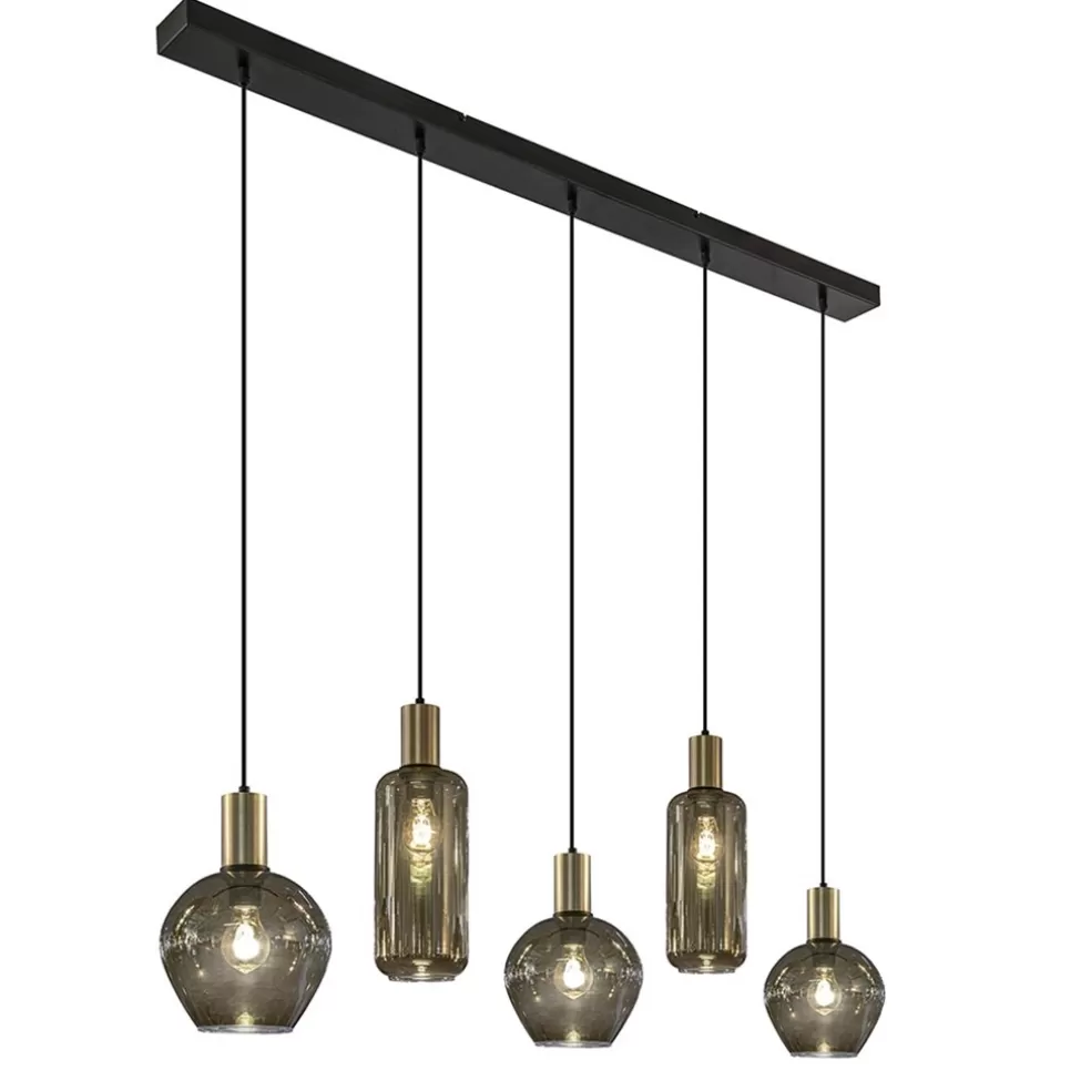 Discount Straluma Chique 5-lichts hanglamp smoke glas met brons