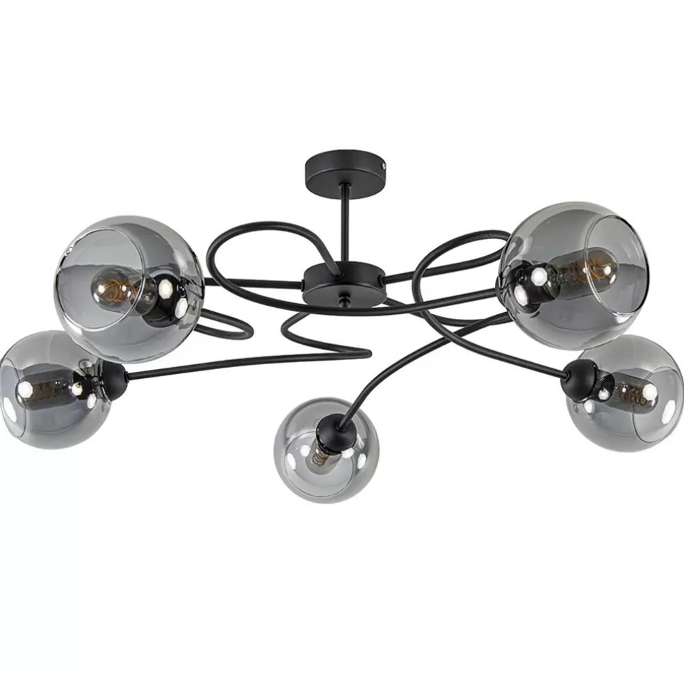 Sale Straluma Chique 5-lichts plafondlamp zwart met smoke glazen bollen