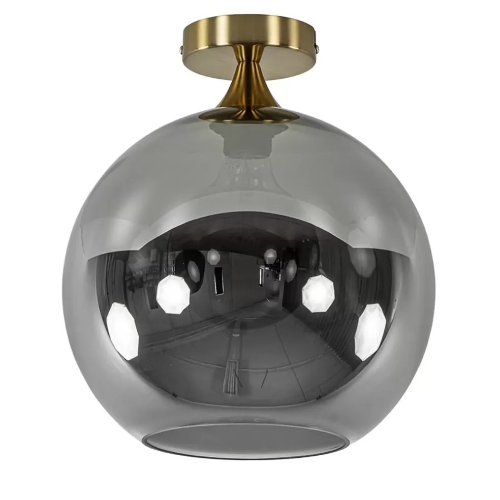 New Straluma Chique plafondlamp goud met smoke/titanium glazen bol