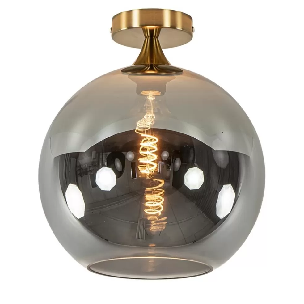 New Straluma Chique plafondlamp goud met smoke/titanium glazen bol