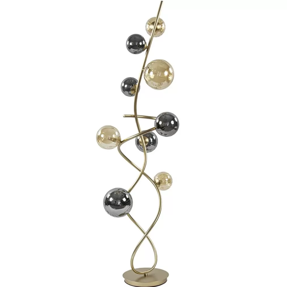 Clearance Straluma Chique vloerlamp goud met smoke en amber glazen bollen