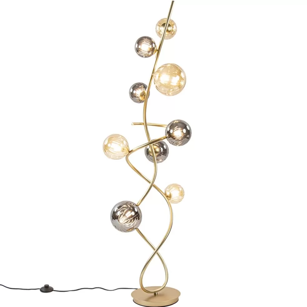 Clearance Straluma Chique vloerlamp goud met smoke en amber glazen bollen