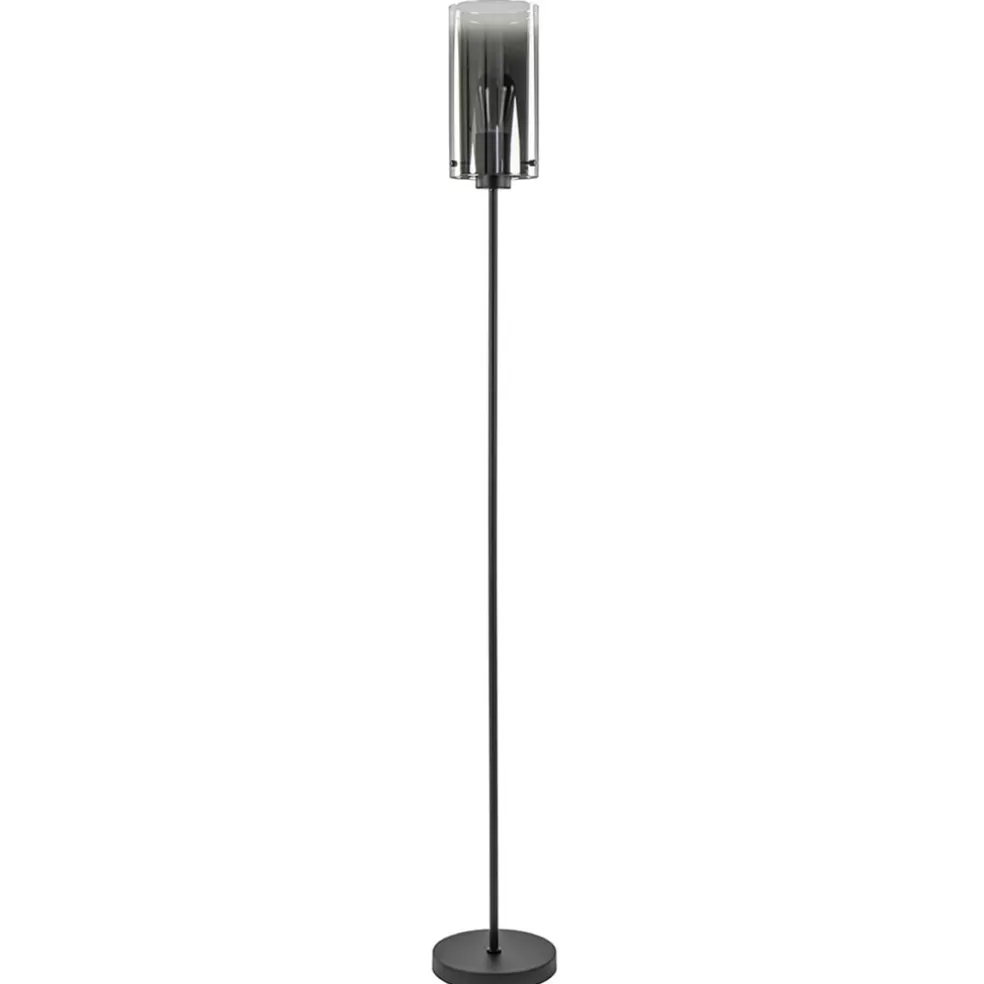 Store Straluma Chique vloerlamp mat zwart met smoke glas cilinder