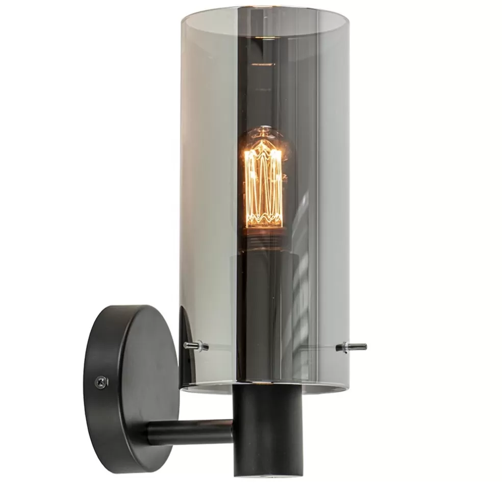 New Straluma Chique wandlamp zwart met smoke glas cilinder